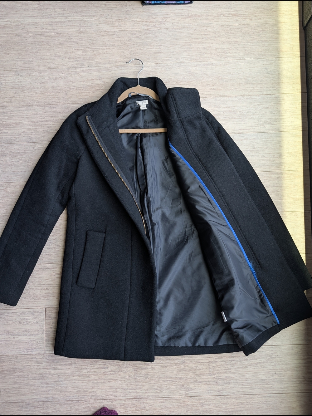 J. Crew Black Wool Blend Peacoat with Subtle Blue Trim